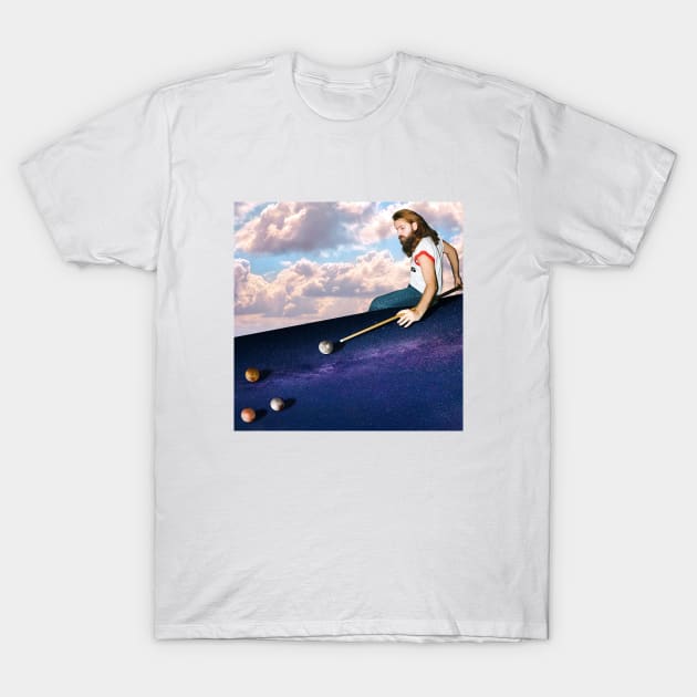 Jesus playing Pool T-Shirt by PlanetWhatIf